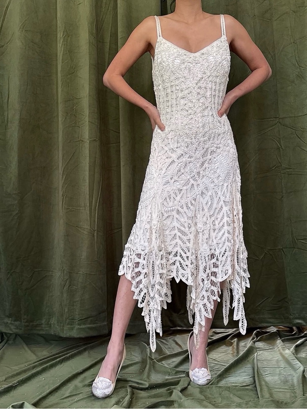 Cache Cream Crochet Midi Slip Dress